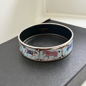 Vintage Hermes Blue Carousel Horse Enamel Bracelet 64mm
